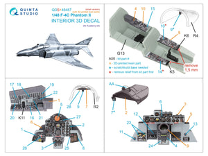 Quinta Studio QDS+48487 F-4C Phantom II 3D-Printed &amp;amp; coloured Interior on decal paper (Academy) (Small version) (with 3D-printed resin parts) 1/48 – immagine 3