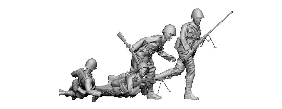 Glowel Miniatures 72004 Infanterie polonaise 1939 en poses de combat (4 figurines, impression 3D) 1/72