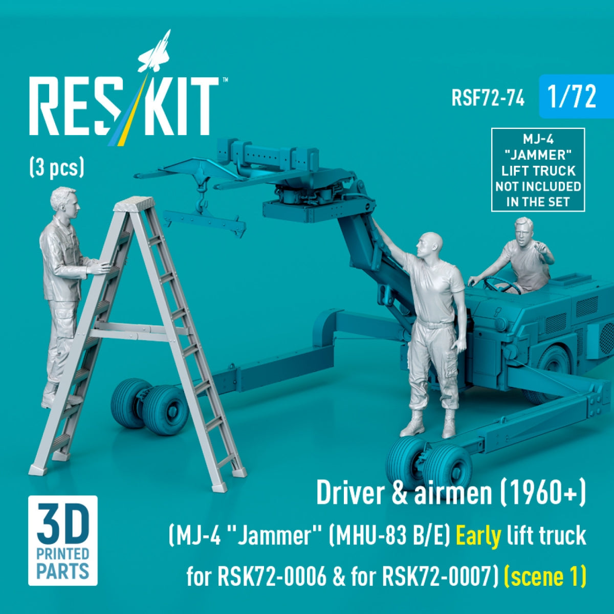RESKIT RSF72-0074 Conducteur et aviateurs (1960+) (3 pièces) (MJ-4 « Jammer » (MHU-83 B/E) Chariot élévateur ancien pour RSK72-0006 et RSK72-0007) (scène 1) (Impression 3D) 1/72 – image 2