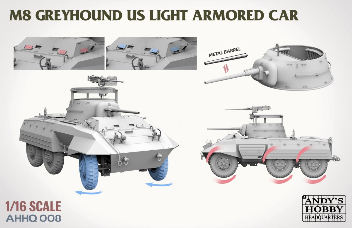 Andy&amp;#39;s Hobby Headquarters AHHQ-008 M8 Greyhound US light Armored Car 1/16 – immagine 4