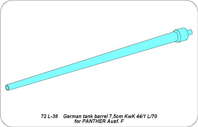 Aber 72L-38 7,5 cm KwK 44/1 L/70 lufa do czołgu Panther F / 7,5 cm KwK 44/1 L/70 german tank barrel for Panther Ausf.F 1/72 – immagine 7