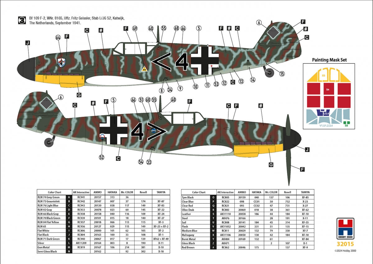 Hobby 2000 32015 Bf 109 F-2 Front Ouest (HASEGAWA + CARTOGRAF + MASQUES + PIÈCES EN MÉTAL) 1/32 – image 2