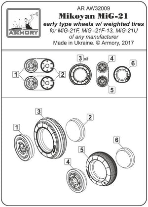 Armory Models AW32009 Mikoyan MiG-21 Fishbed wheels w/ weighted tires, early 1/32 – imagen 7