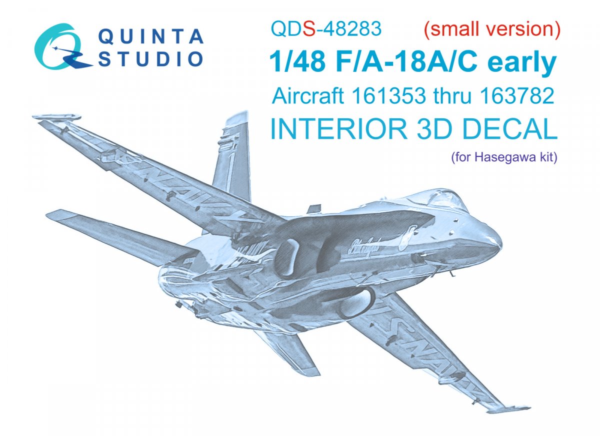 Quinta Studio QDS-48283 F/A-18A / C early 3D-Printed &amp;amp; colored Interior on decal paper (Hasegawa) (Small version) 1/48