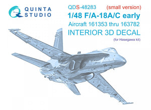 Quinta Studio QDS-48283 F/A-18A / C early 3D-Printed &amp;amp; colored Interior on decal paper (Hasegawa) (Small version) 1/48