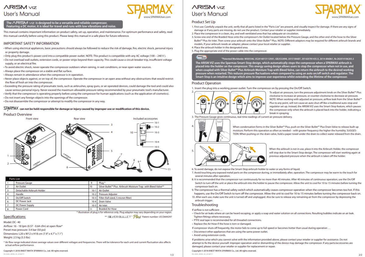 Sparmax DC40 VIZ - Mini Air Compressor With Silver Bullet Plus And 2m Hose – zdjęcie 2