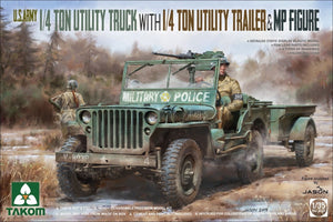 Takom 2126 1/4 Ton Utility Truck with 1/4 Ton Utility Trailer &amp;amp; MP Figure 1/35