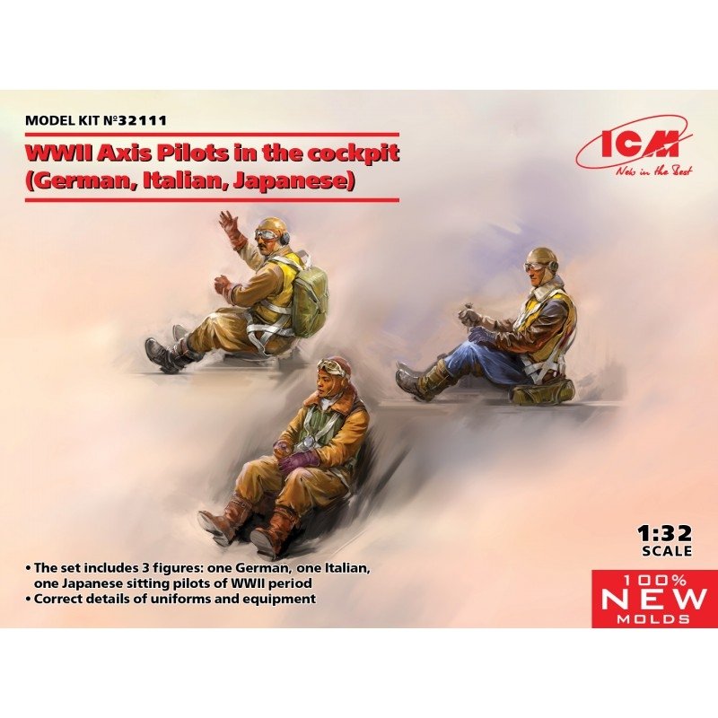 ICM 32111 Pilotes de l'Axe de la Seconde Guerre mondiale dans le cockpit (allemands, italiens, japonais) 1/32