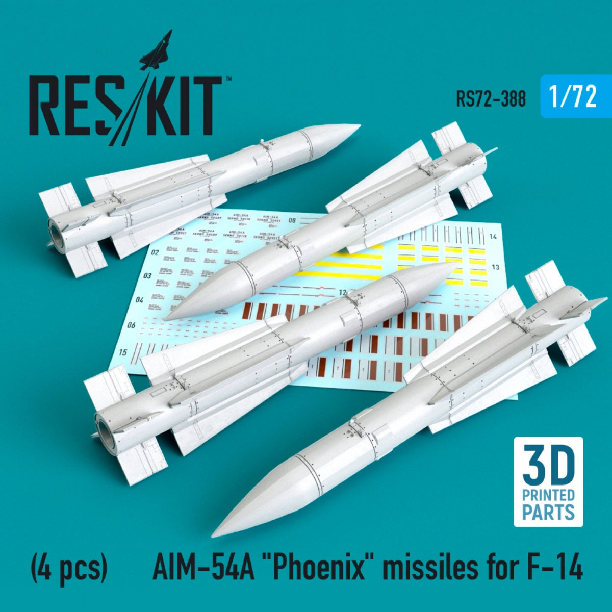 RESKIT RS72-0388 AIM-54A "PHOENIX" MISSILES FOR F-14 (4PCS) 1/72