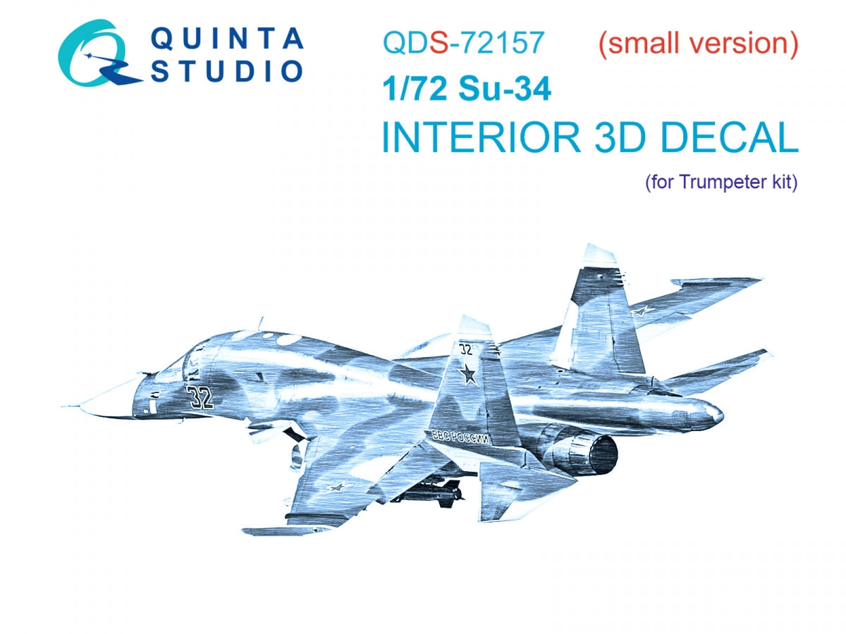 Intérieur coloré imprimé en 3D sur papier décalcomanie (Trumpeter) (petite version) Quinta Studio QDS-72157 Su-34
