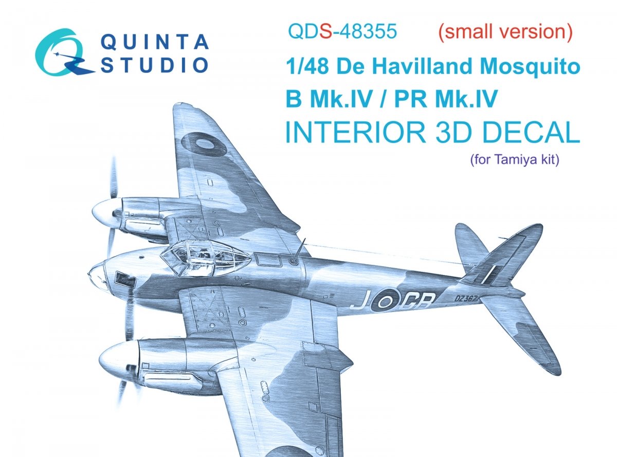 Quinta Studio QDS-48355 DH Mosquito B Mk.IV/PR Mk.IV 3D-Printed &amp;amp; coloured Interior on decal paper (Tamiya) (Small version) 1/48