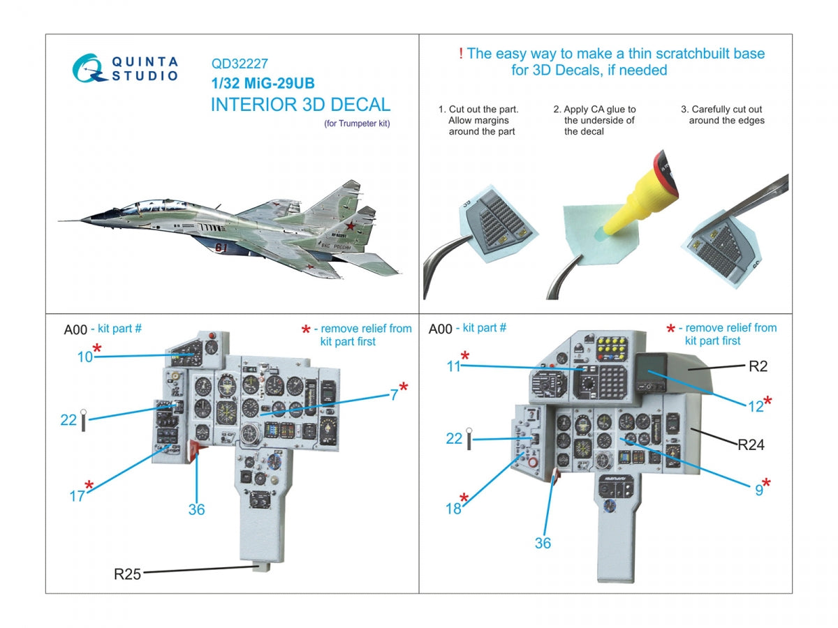 Quinta Studio QD32227 MiG-29UB 3D-Printed &amp;amp; coloured Interior (Trumpeter) 1/32 – immagine 2