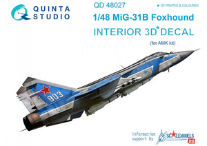 Intérieur imprimé en 3D et coloré sur papier décalcomanie Quinta Studio QD48027 MiG-31B (pour kit AMK) 1/48