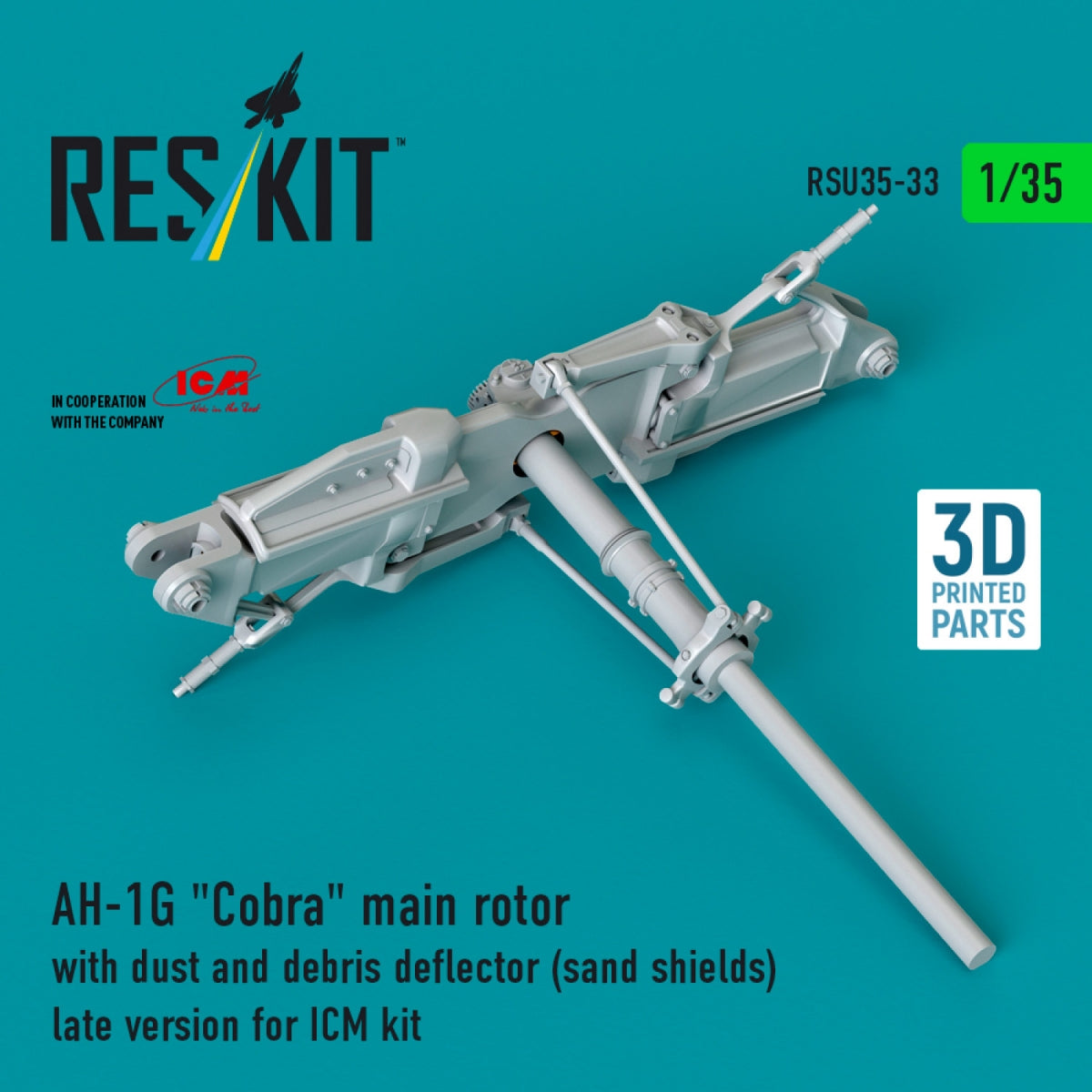 RESKIT RSU35-0033 AH-1G "Cobra" main rotor with dust and debris deflector (sand shields) late version for ICM kit (3D Printed) 1/35
