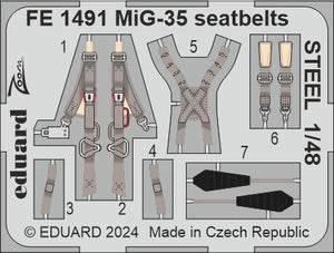 Ceintures de sécurité Eduard FE1491 MiG-35 en acier HOBBY BOSS 1/48