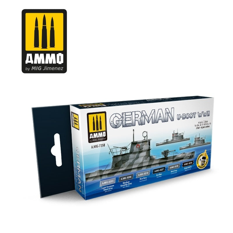 Munitions pour sous-marin allemand Mig Jimenez 7258, lot de 6 cartouches de 17 ml (Seconde Guerre mondiale)