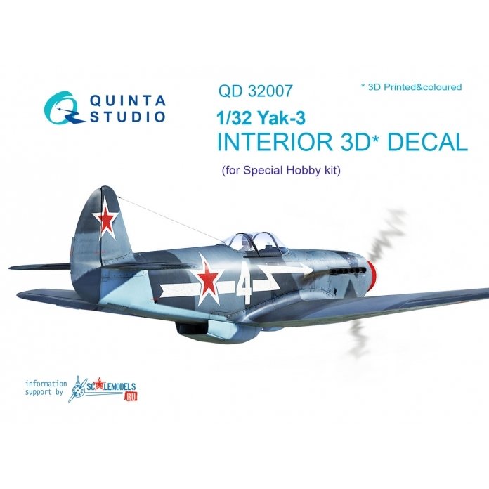 Intérieur du Yak-3 de Quinta Studio QD32007, imprimé en 3D et coloré sur papier décalcomanie (pour kit Special Hobby) à l'échelle 1/32