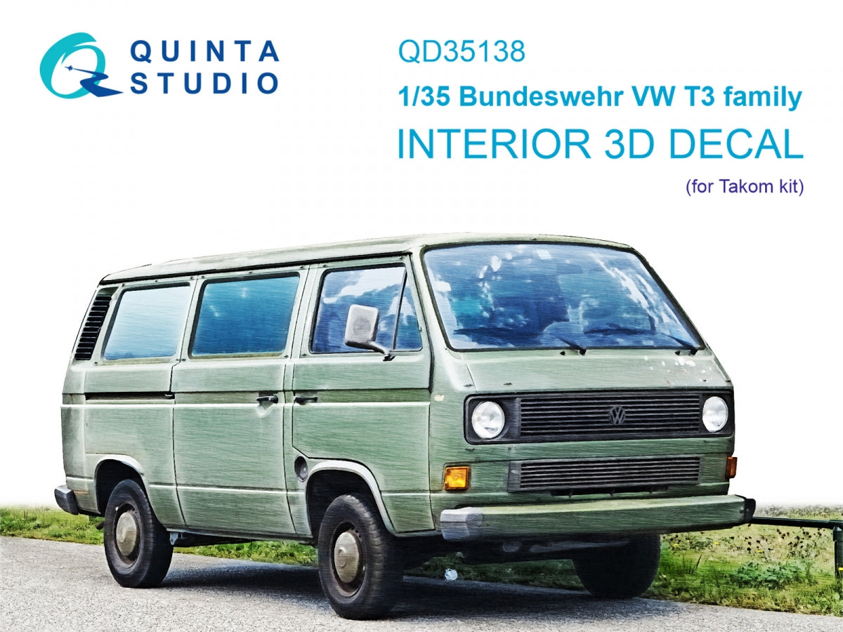 Intérieur imprimé en 3D et coloré sur papier décalcomanie (Takom) pour la famille VW T3 de la Bundeswehr (Quinta Studio QD35138) à l&amp;#39;échelle 1/35