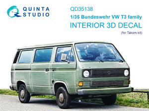 Intérieur imprimé en 3D et coloré sur papier décalcomanie (Takom) pour la famille VW T3 de la Bundeswehr (Quinta Studio QD35138) à l&amp;#39;échelle 1/35