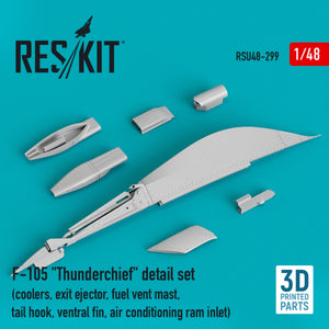 RESKIT RSU48-0299 F-105 &amp;quot;THUNDERCHIEF&amp;quot; DETAIL SET (COOLERS, EXIT EJECTOR, FUEL VENT MAST, TAIL HOOK,VENTRAL FIN, AIR CONDITIONING RAM INLET) (3D PRINTED) 1/48