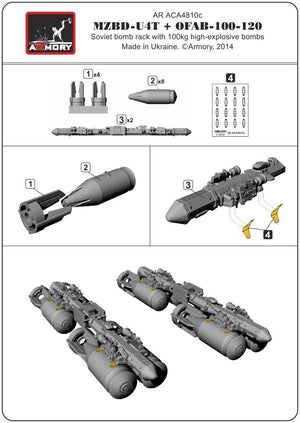 Armory Models ACA4810c MZBD-4UT w/ 4x OFAB-100-120 Soviet high-explosive bombs, resin ordnance set w/ PE parts 1/48 – imagen 4