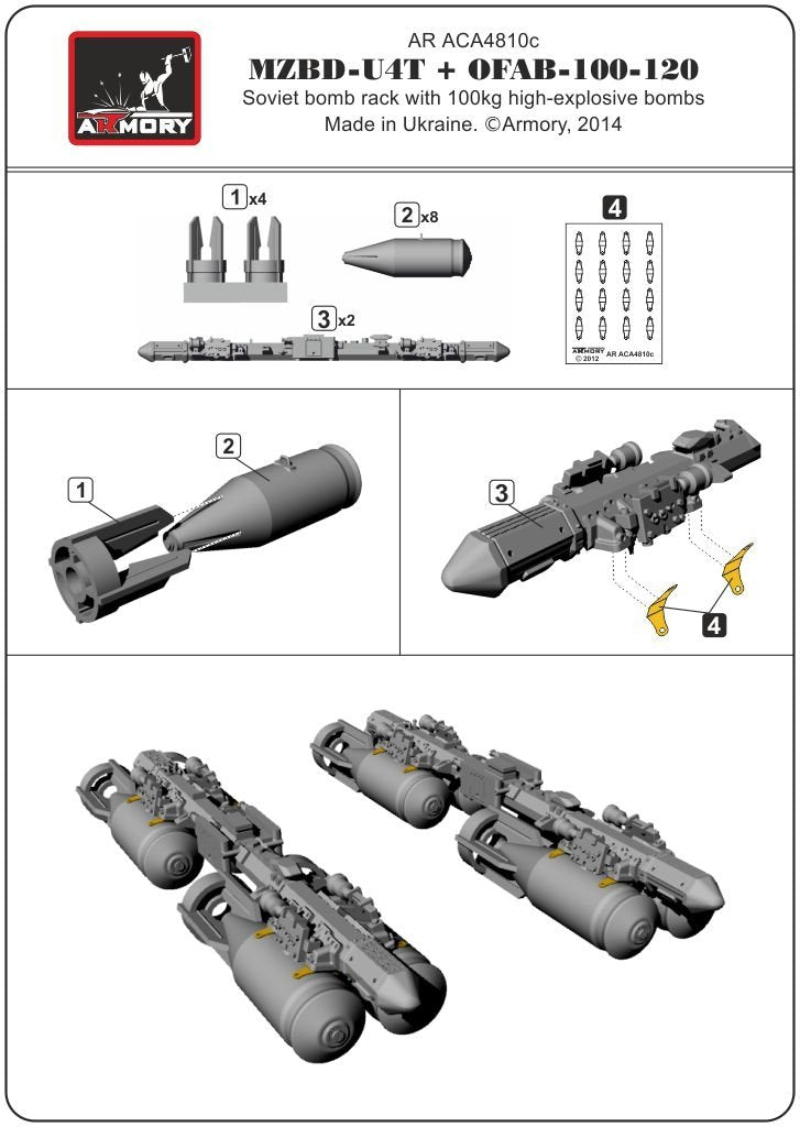 Armory Models ACA4810c MZBD-4UT w/ 4x OFAB-100-120 Soviet high-explosive bombs, resin ordnance set w/ PE parts 1/48 – imagen 4
