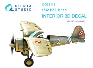 Quinta Studio QD32113 PZL P.11c 3D-Printed &amp;amp; coloured Interior on decal paper (IBG model) 1/32