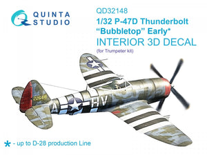 Quinta Studio QD32148 P-47D Thunderbolt Bubbletop Early 3D-Printed &amp;amp; coloured Interior on decal paper (Trumpeter) 1/32