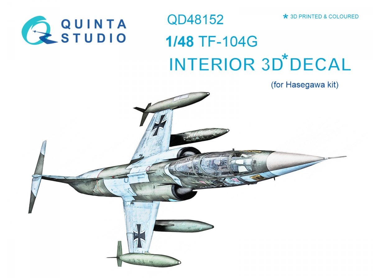 Intérieur imprimé en 3D et coloré sur papier décalcomanie Quinta Studio QD48152 TF-104G (pour maquette Hasegawa) 1/48 