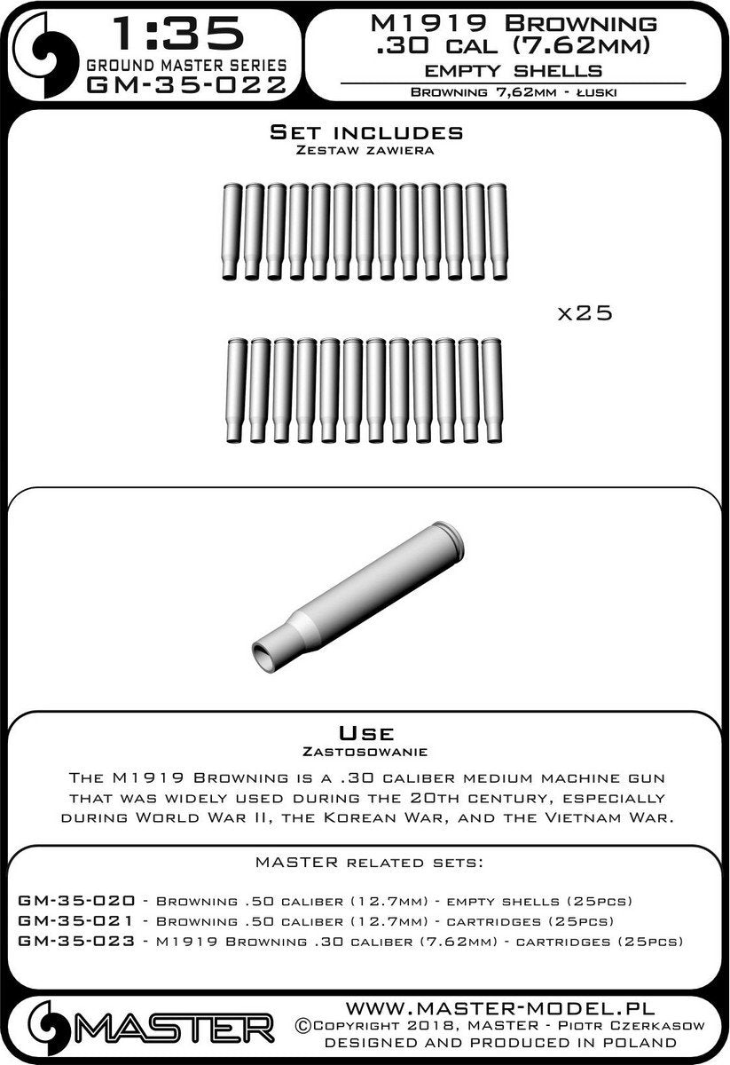 Master GM-35-022 M1919 Browning .30 caliber (7,62mm) - łuski (25sztuk) 1/35 – immagine 4