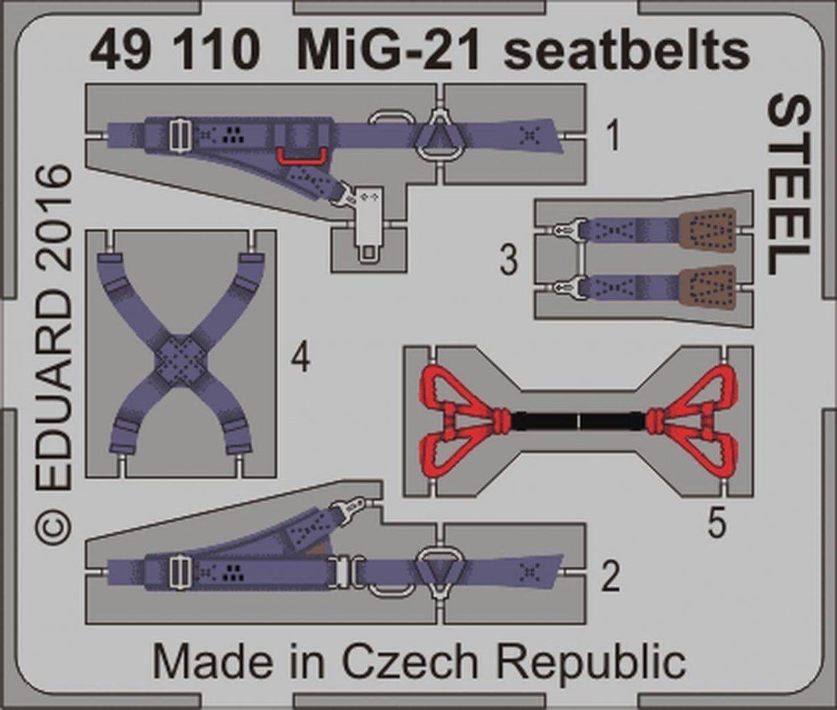 Ceintures de sécurité Eduard 49110 MiG-21 en acier, échelle 1/48 