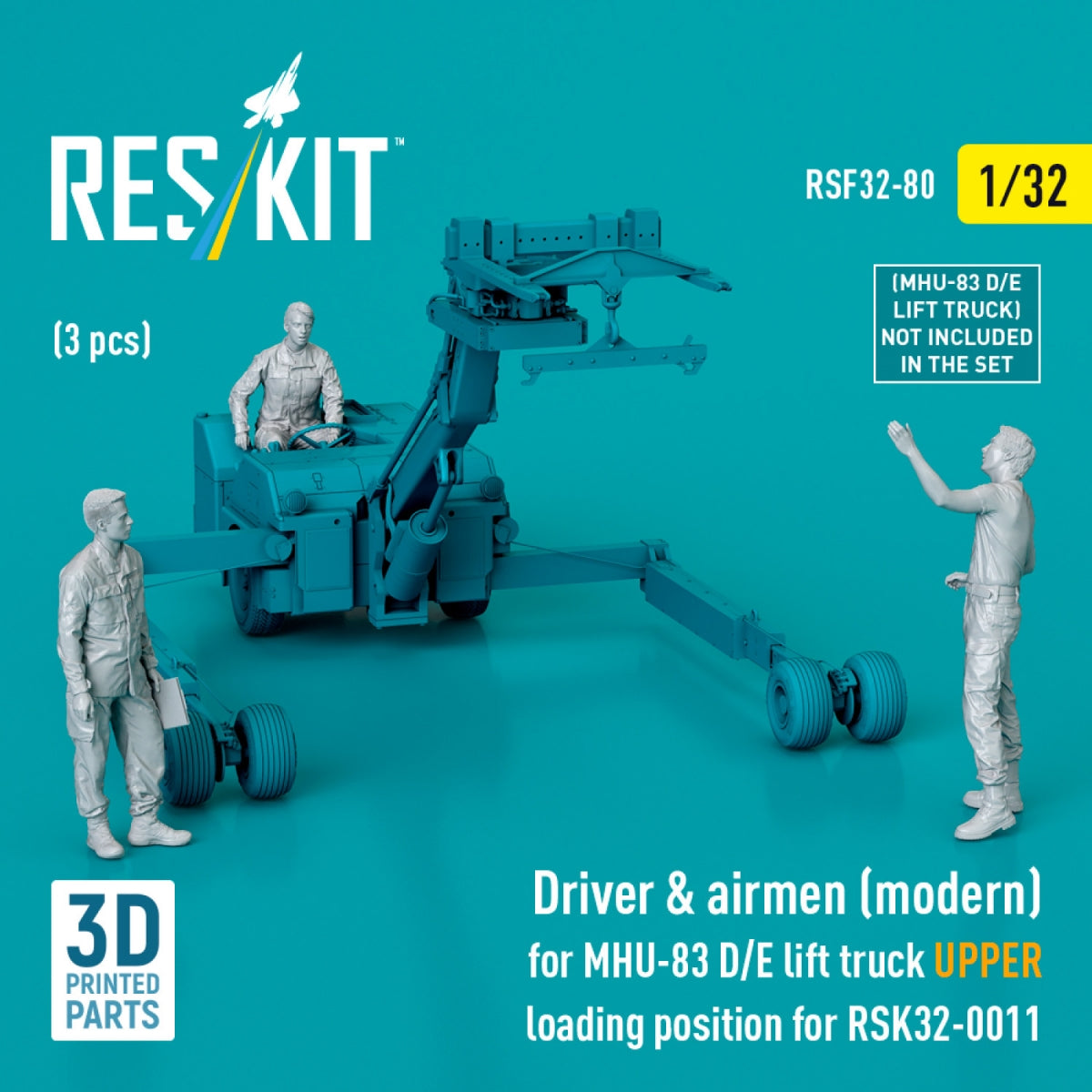 RESKIT RSF32-0080 Driver &amp;amp; airmen (modern) (3 pcs) (MHU-83 D/E lift truck UPPER loading position for RSK32-0011) (3D Printed) 1/32 – imagen 3