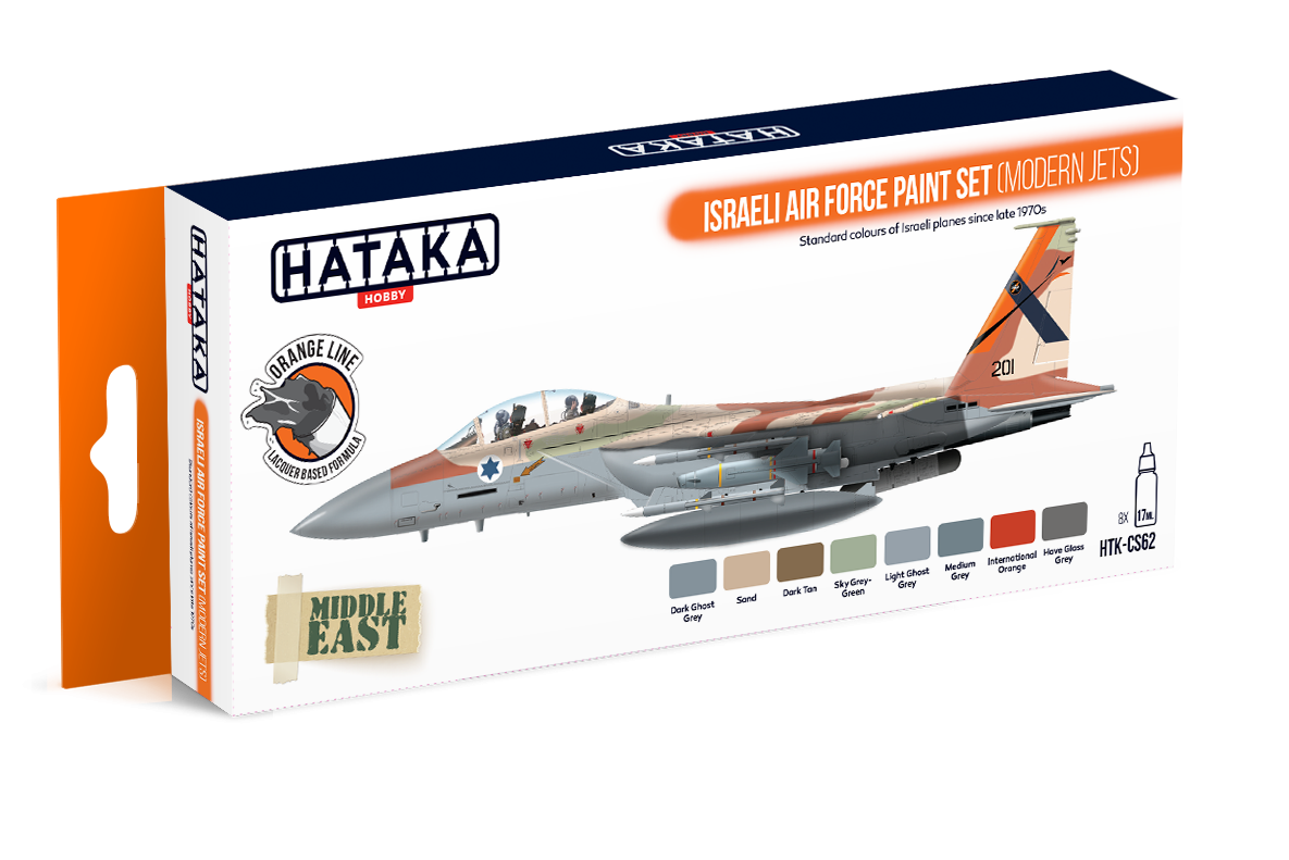 Coffret de peinture Hataka HTK-CS62 pour avions de chasse modernes de l&amp;#39;armée de l&amp;#39;air israélienne (8 x 17 ml).