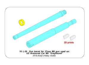 Canon Aber 16L-30 pour canon M6 de 37 mm utilisé sur le véhicule blindé américain M8 Greyhound à l&amp;#39;échelle 1/16