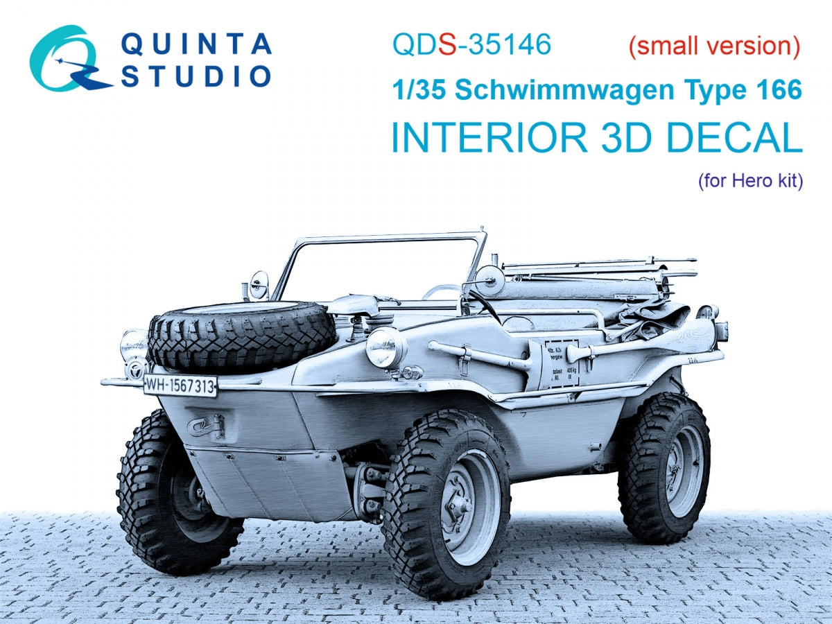 Quinta Studio QDS-35146 Schwimmwagen Type 166 3D-Printed &amp;amp; coloured Interior on decal paper (Hero) (Small version) 1/35