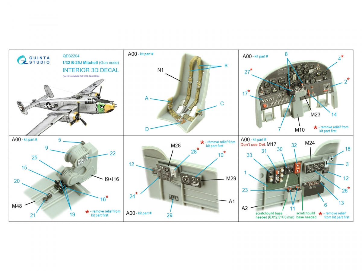 Quinta Studio QD32204 B-25J Mitchell Gun nose 3D-Printed &amp;amp; coloured Interior on decal paper (HK models) 1/32 – Bild 2