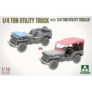 Takom 1026 US WWII Willys 1/4 Ton Utility Truck with 1/4 Ton Utility Trailer 1/16