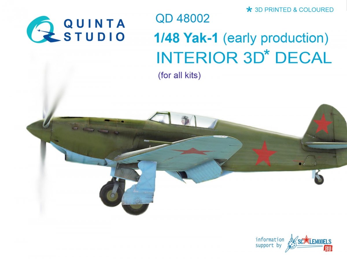 Quinta Studio QD48002 Yak-1 (early production) 3D-Printed &amp;amp; coloured Interior on decal paper (for all kits) 1/48