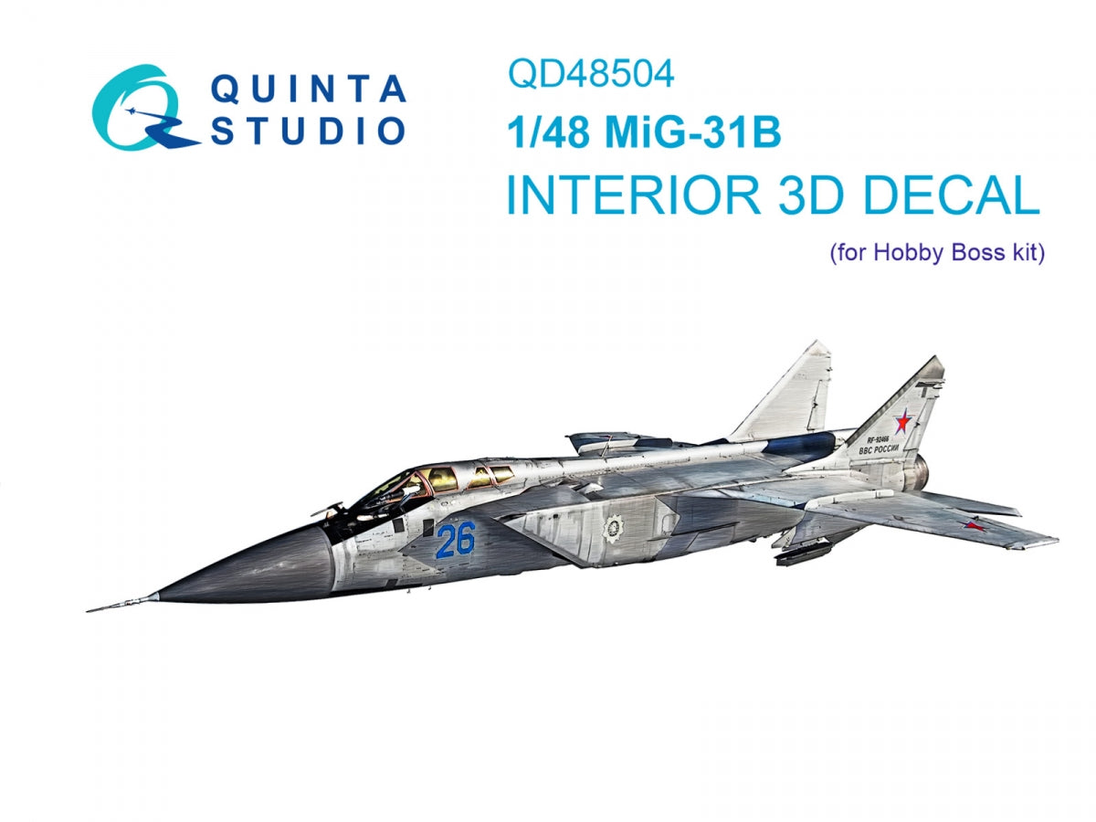 Quinta Studio QD48504 MiG-31B 3D-Printed &amp;amp; coloured Interior on decal paper (Hobby Boss) 1/48
