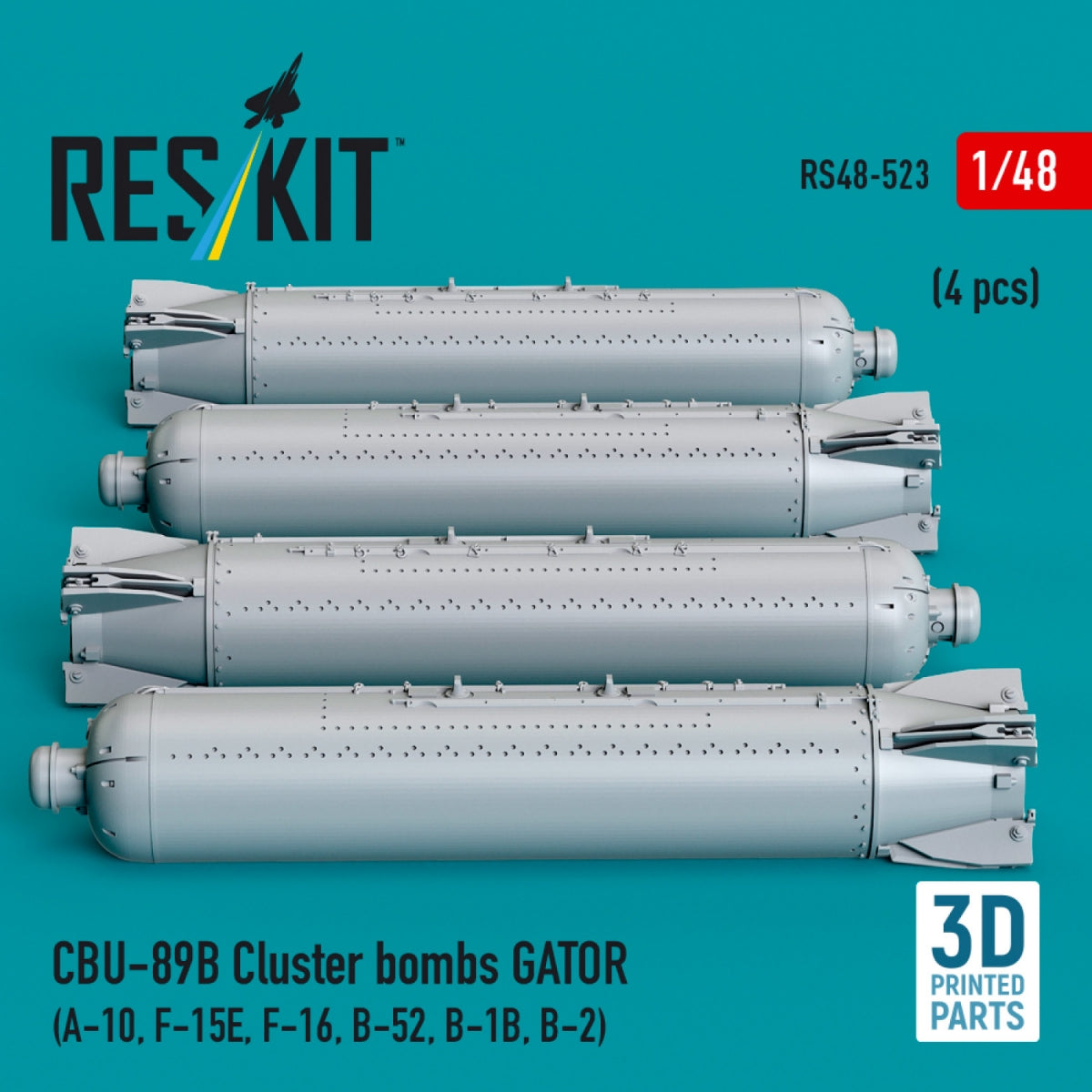 RESKIT RS48-0523 CBU-89B cluster bombs GATOR (4 pcs) (3D Printed) 1/48 – zdjęcie 2