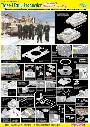 Dragon 6730 Tiger I Early Production Pz.Kpfw.VI,Ausf.E Wittmann Command Tiger / magic track 1/35 – zdjęcie 2