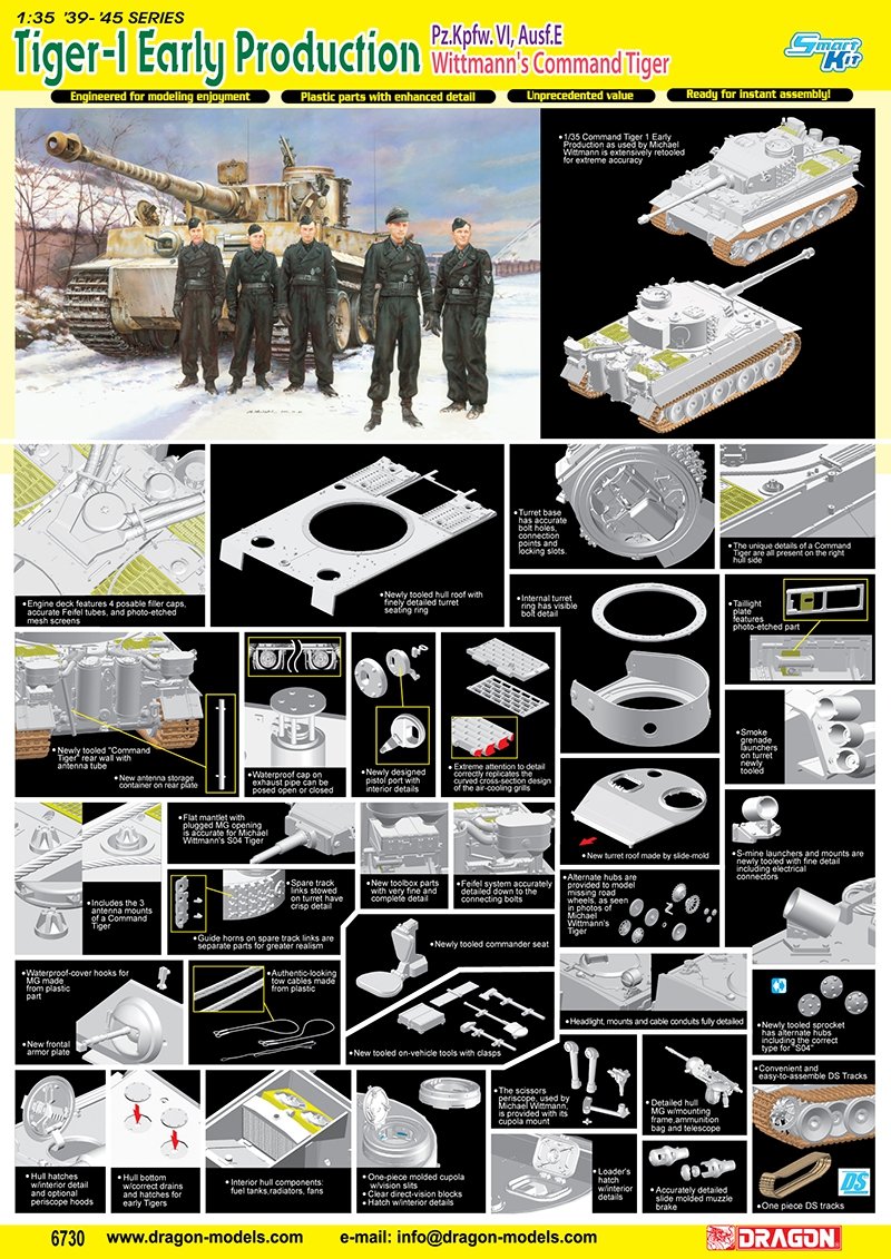 Dragon 6730 Tiger I Early Production Pz.Kpfw.VI,Ausf.E Wittmann Command Tiger / magic track 1/35 – zdjęcie 2