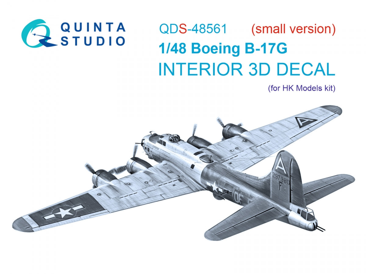 Quinta Studio QDS-48561 Boeing B-17G 3D-Printed &amp;amp; colored Interior on decal paper (HK models) (small version) 1/48