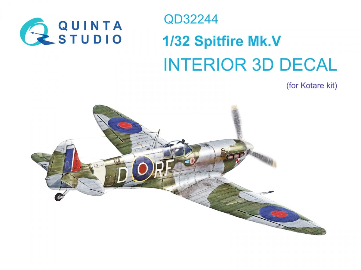 Quinta Studio QD32244 Spitfire Mk.V 3D-Printed &amp;amp; colored Interior on decal paper (Kotare) 1/32
