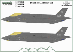Décalcomanies ModelMaker D48214 F-35 polonais génériques, échelle 1/48