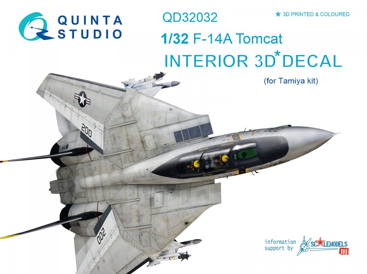 Quinta Studio QD32032 F-14A 3D-Printed &amp;amp; coloured Interior on decal paper (for Tamiya kit) 1/32
