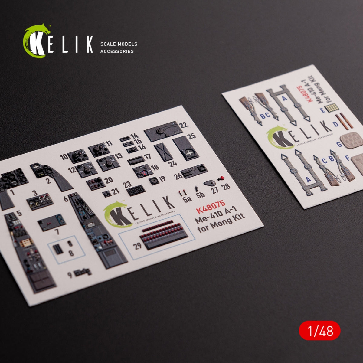 KELIK K48075 Messerschmitt Me-410 A1 interior 3D decals for Meng Model kit 1/48