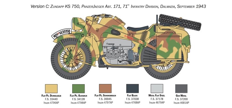 Italeri 7406 ZUNDAPP KS 750 with Sidecar 1/9 – Bild 3