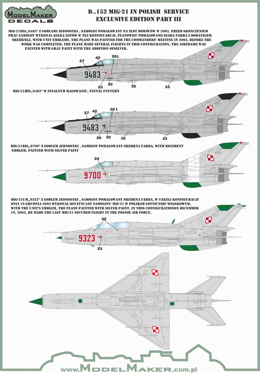 Décalcomanies ModelMaker D48152 MiG-21 en service polonais, édition exclusive partie III 1/48 – image 7
