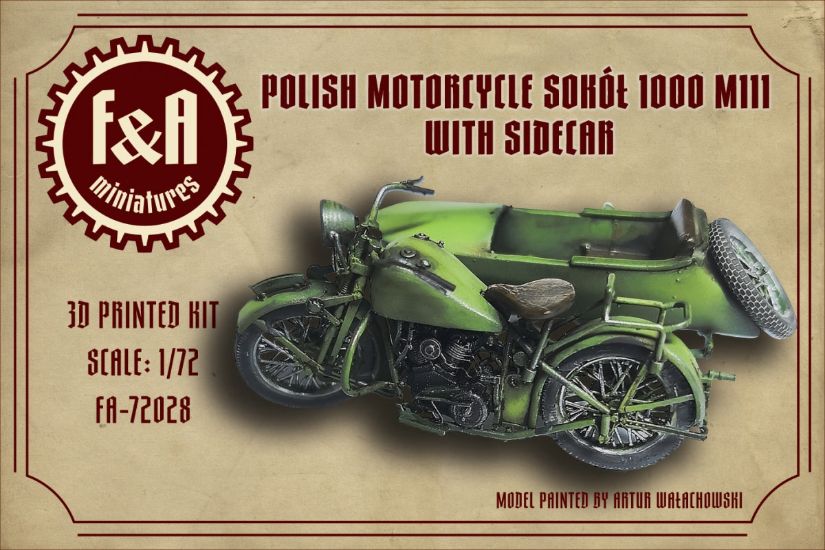 F&A Miniatures FA-72028 Polski motocykl Sokół 1000 M111 z Koszem 1/72